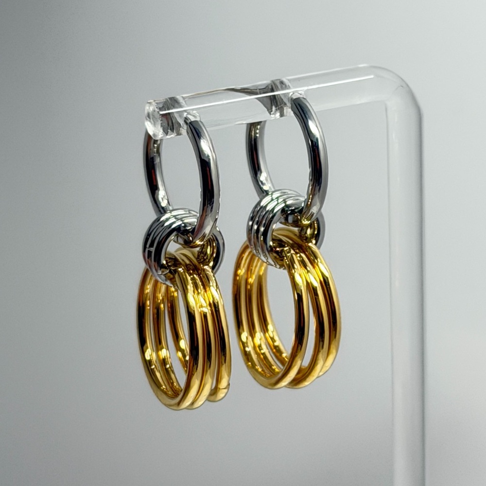 925 Sterling Sil filled Mixed Metal Gold and Silver Hoop Drop Earrings for Women
